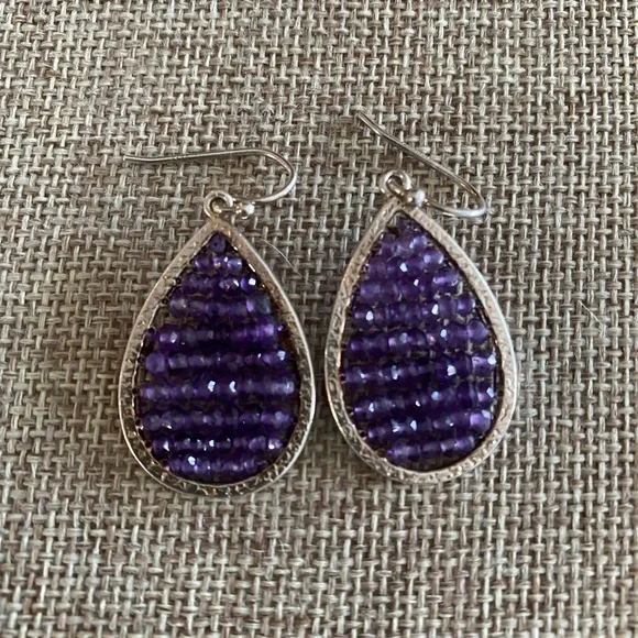 Silpada Amethyst Crystal Teardrop Earrings - Picture 3 of 7